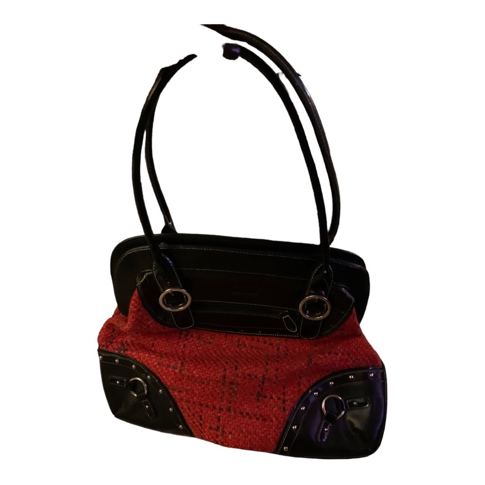 Maggi B Red and Black Canvas Shoulder Bag